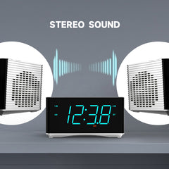 1pc Wireless Alarm Clock Radio With Stereo Speakers, FM Radio, Dual Alarm And USB Charger , Adjustable Dimmer For Bedroom, Office, Desk