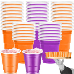 50 Pcs Mini Disposable Shot Glasses Halloween Plastic Shot Glasses Bulk Orange Purple 2 Oz Party Cups For Wine Whiskey Food Halloween Party Drinking Supplies Trick Or Treat Party Drinking Supplies