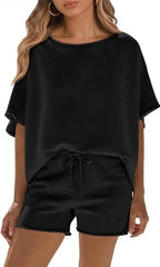 Fisoew Womens Summer 2 Piece Outfits Oversized Casual Short Sleeve Tops And High Waisted Shorts Workout Lounge Short Sets