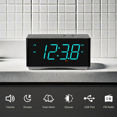 1pc Wireless Alarm Clock Radio With Stereo Speakers, FM Radio, Dual Alarm And USB Charger , Adjustable Dimmer For Bedroom, Office, Desk
