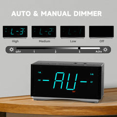 1pc Wireless Alarm Clock Radio With Stereo Speakers, FM Radio, Dual Alarm And USB Charger , Adjustable Dimmer For Bedroom, Office, Desk