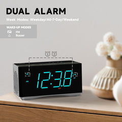 1pc Wireless Alarm Clock Radio With Stereo Speakers, FM Radio, Dual Alarm And USB Charger , Adjustable Dimmer For Bedroom, Office, Desk