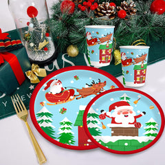 Christmas Paper Plates And Cups Set Decorations For 10 Guests Santa Claus Elk Pattern Plates And Cups For Winter Holiday Christmas Party Decorations