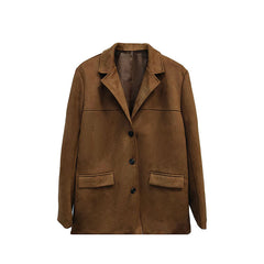 Women's Suede-Look Blazer Jacket, Classic V-Notch Lapel Button Front Coat, Machine Washable Versatile Casual Jacket