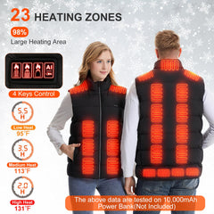 1Pc Heated Vest Men Women Heated Jacket With 23 Heating Zones 3 Heat Levels USB Powered Machine Washable For Winter Hiking Skiing Skating Outdoor Activities