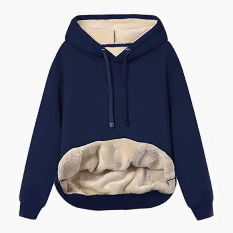 Autumn And Winter Warm Lamb Fleece Pocket Hooded Sports Sweatshirt Jacket For Women