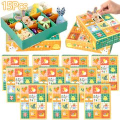 15 Pieces Spring Theme Party Favor Treat Boxes Cute Bunny Carrot Bird Pattern Candy Chocolate Box DIY Holiday Advent Calendar Gift Boxes For Spring Summer Birthday Tea Easter Party Table Decoration