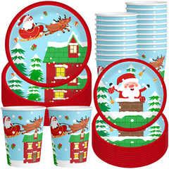 Christmas Paper Plates And Cups Set Decorations For 10 Guests Santa Claus Elk Pattern Plates And Cups For Winter Holiday Christmas Party Decorations