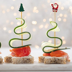 Christmas Cocktail Picks Cute Disposable Bamboo Decorative Toothpicks Santa Claus Gingerbread Man Tree Pattern Fruits Dessert Appetizer Skewers For Holiday New Year Xmas Party Favor