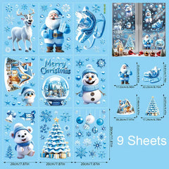 9 Sheets Christmas Window Clings Blue Theme Santa Claus Reindeer Snowman Snowflake Pattern Window Decal Reusable Double Sided Static Stickers For Holiday Winter Xmas Party Decoration