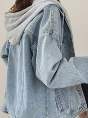 Women's Hooded Denim Jacket, Oversized Retro Denim Jacket, Elastic And Loose, Comfortable And Lightweight
