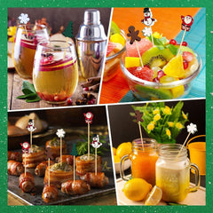 Christmas Cocktail Picks Cute Disposable Bamboo Decorative Toothpicks Santa Claus Gingerbread Man Tree Pattern Fruits Dessert Appetizer Skewers For Holiday New Year Xmas Party Favor