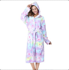 Local Stock Plush Oversize Winter Soft Warm Long Flannel Bathrobe With Hooded Women Thick Night Fleece Bath Robes Dressing