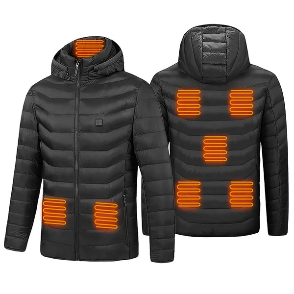 Heated Jacket Electric Heating Coat Lightweight Winter Hooded Jacket With 3-Level Heating Modes 8 Heating Zones Detachable Zipper Hood