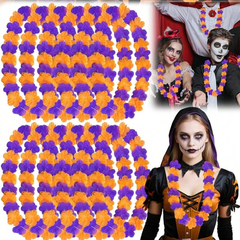 Pack Of 24 Halloween Party Item Flower Chains Halloween Themed Garlands Orange Purple Black Trick Or Treat Holiday Decoration Chain Accessories For Halloween Home Decoration Birthday Party Supplies