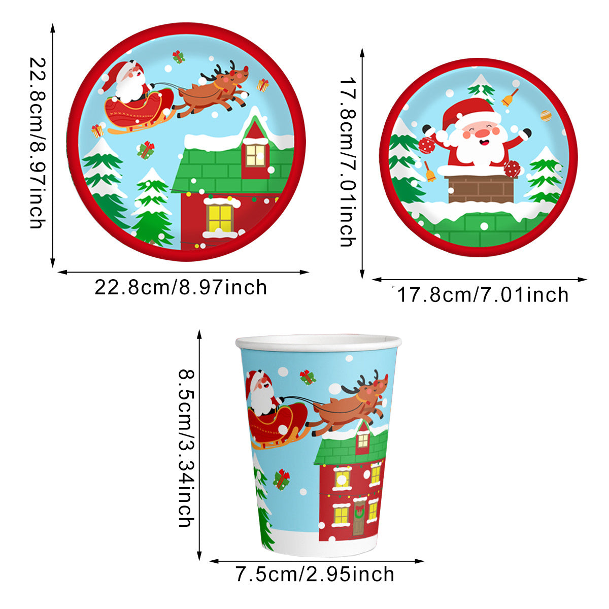 Christmas Paper Plates And Cups Set Decorations For 10 Guests Santa Claus Elk Pattern Plates And Cups For Winter Holiday Christmas Party Decorations