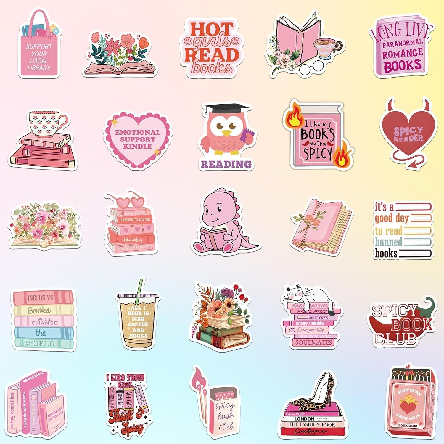10 0 Pcs Book Stickers For Kindle, Romance Book Stickers, Aesthetic Bookish Stickers For Adults, Vinyl Decals For Laptops, Water Bottles, Booktok Book Lovers Gifts Scrapbooking Stickers Clearance Sale